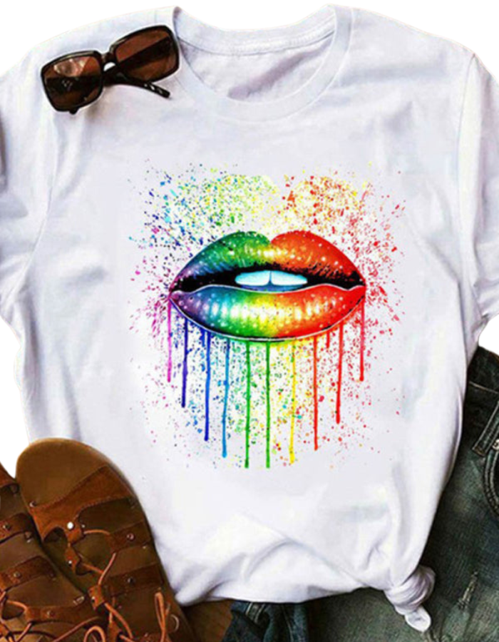 SHOPIQAT Leopard Lips Round Neck Short-Sleeved T-Shirt - Premium from shopiqat - Just $5.500! Shop now at shopiqat